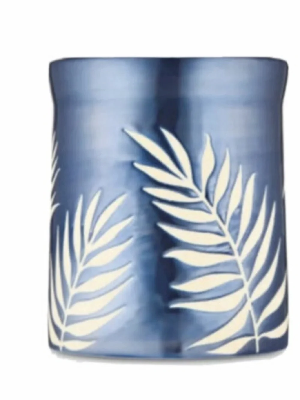 Bath & Body Works Blue iridescent Palm Fronds Pedestal 3-Wick Candle Holder NWT - Picture 3 of 5